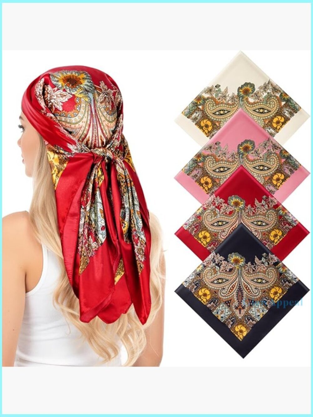 Large 35 Inch Satin Square Scarf, Versatile Head Wrap and Hair Accessory